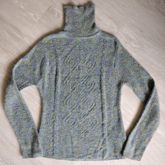 ICON Ombre Blue Green Purple Teal Knit Cable Turtleneck Medium - Picture 10 of 13